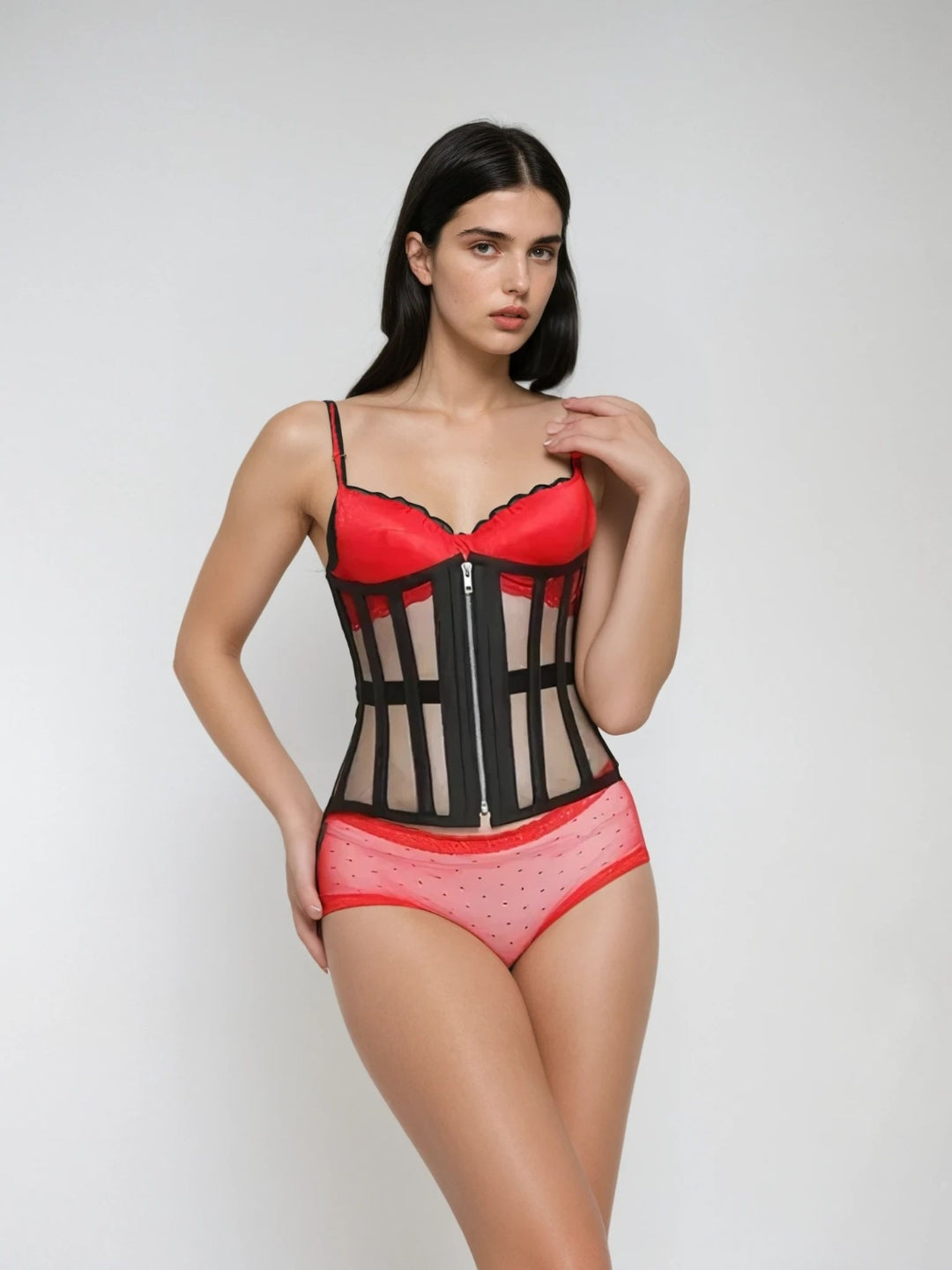 Black Mesh waist reducing longlined underbust corset
