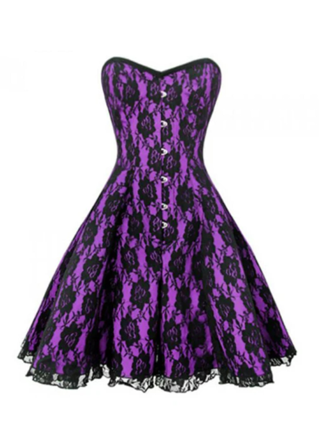 Amethyst Satin & Black Net Corset Dress