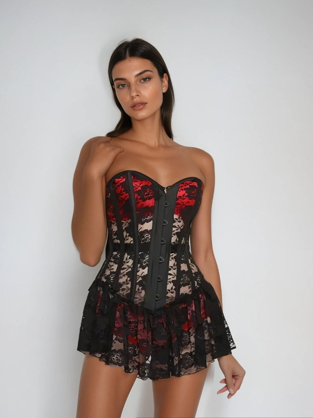 Elegant Black Mesh Corset Mini Dress