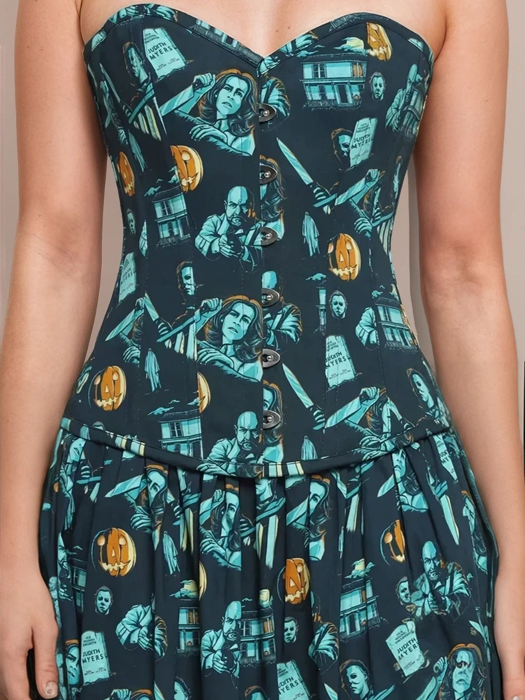 Printed Waist Reducing Overbust Corset Dress