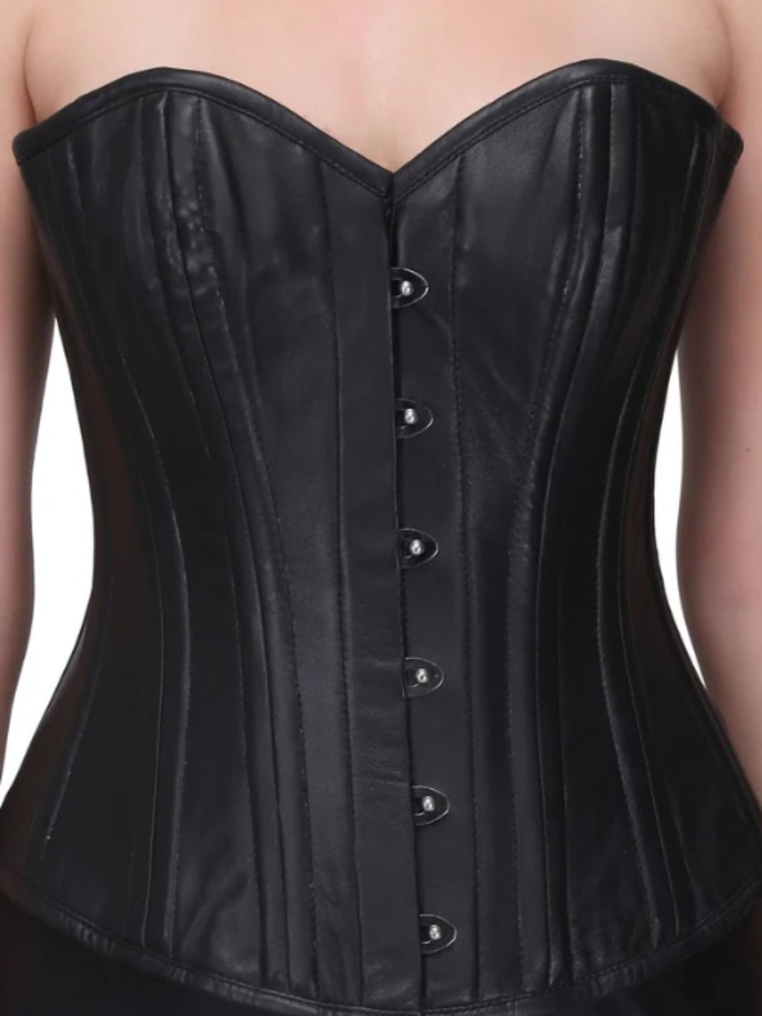 Genuine leather waist training overbust corset
