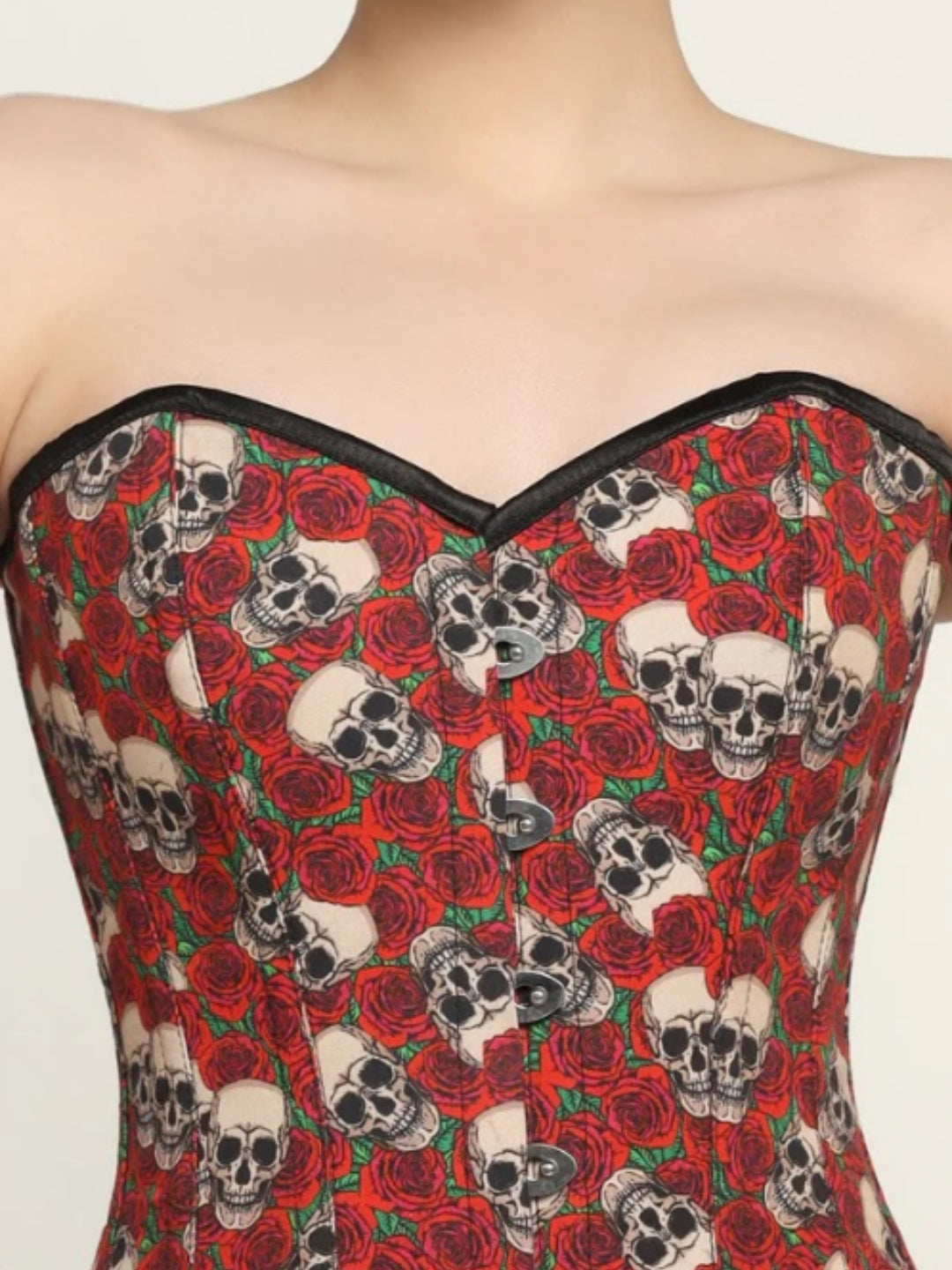 Skull Rose printed waist reducing overbust Corsets