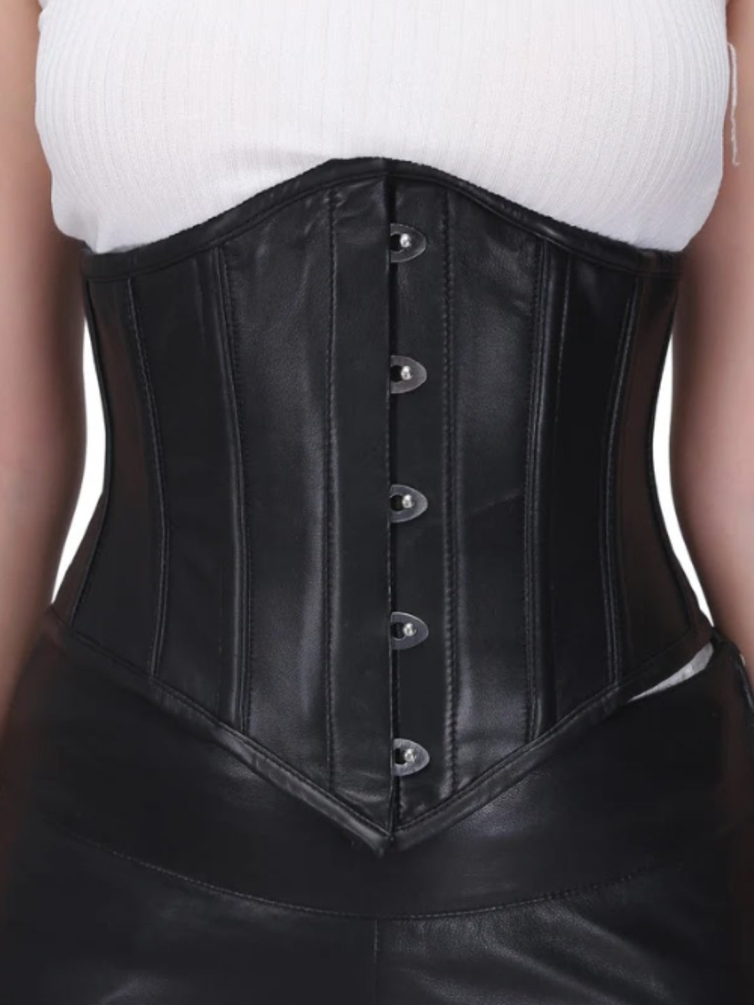 Genuine Leather Black Waist Training Underbust Corset