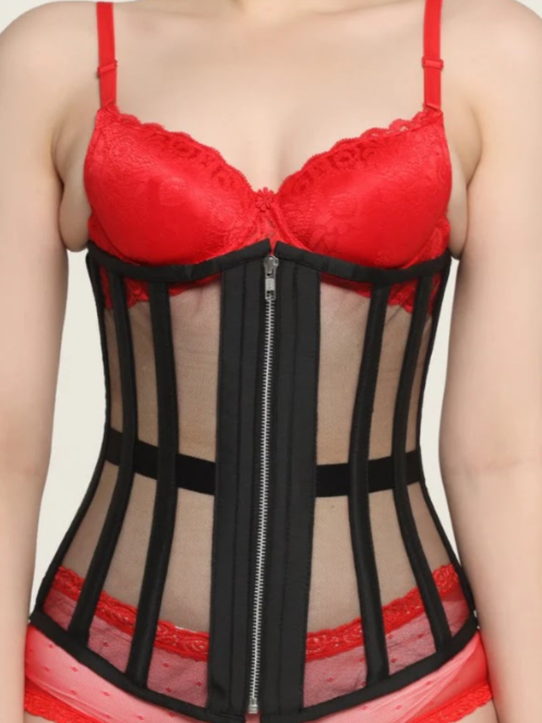 Black Mesh waist reducing longlined underbust corset