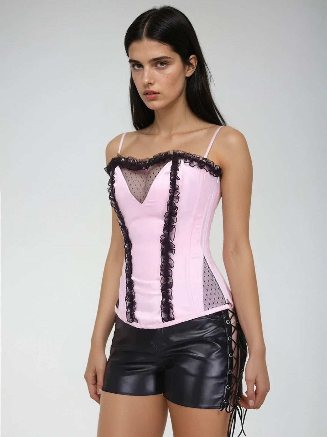 Black Pink Acrylic Boning Fashion Overbust Corset