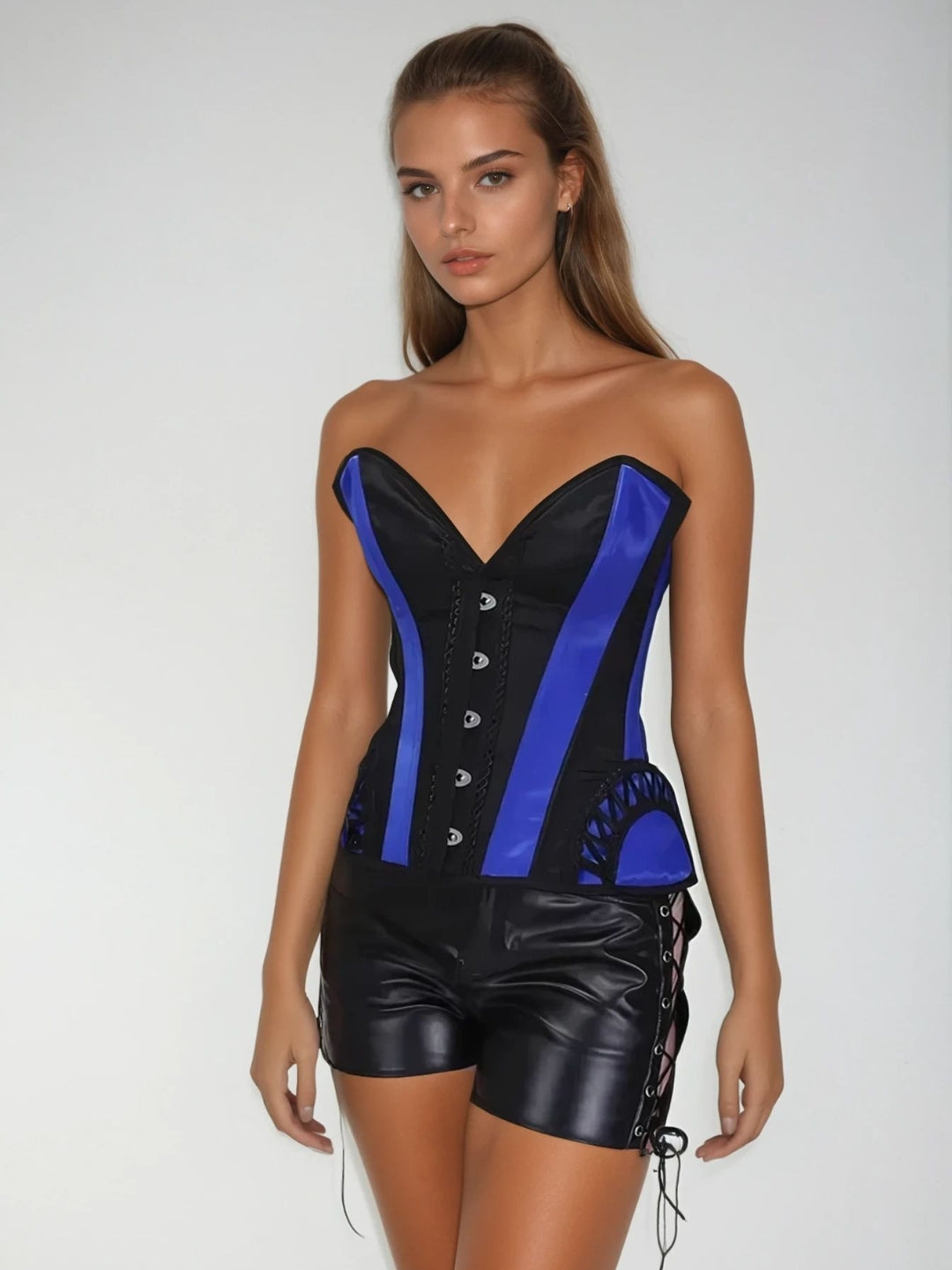 Black Blue Fashion Overbust Corset