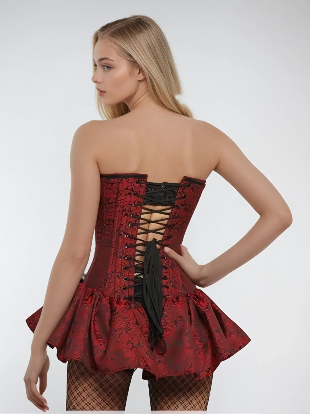 Scarlet Brocade Red Corset Mini Dress
