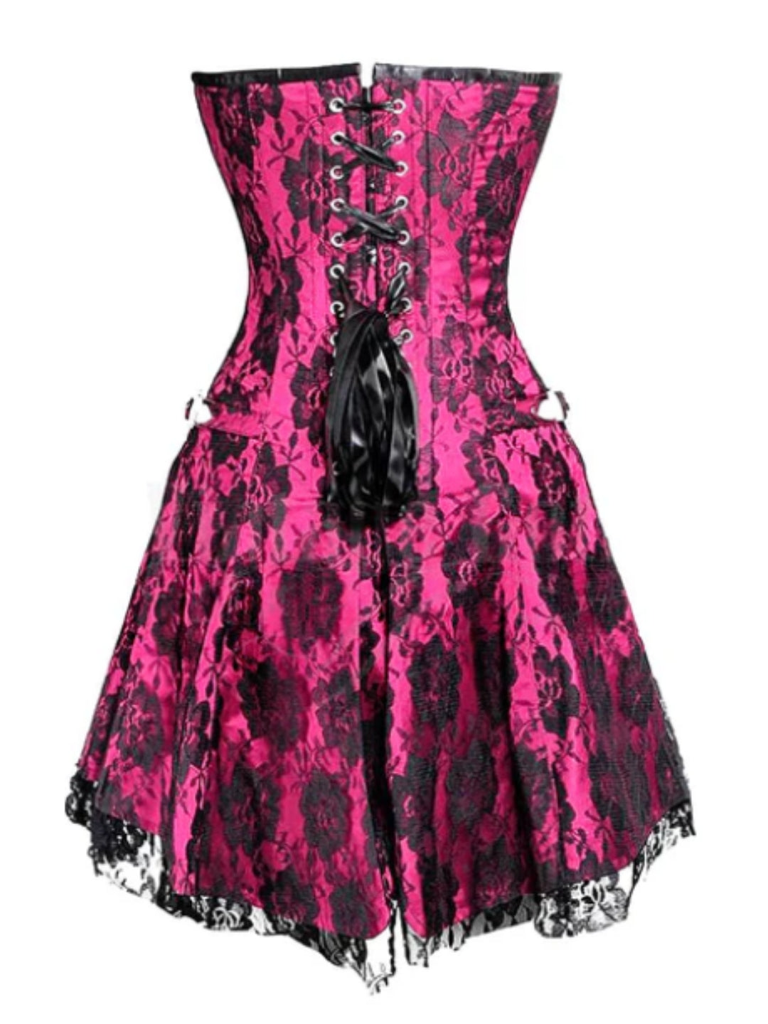 Pink Satin & Black Net Corset Dress