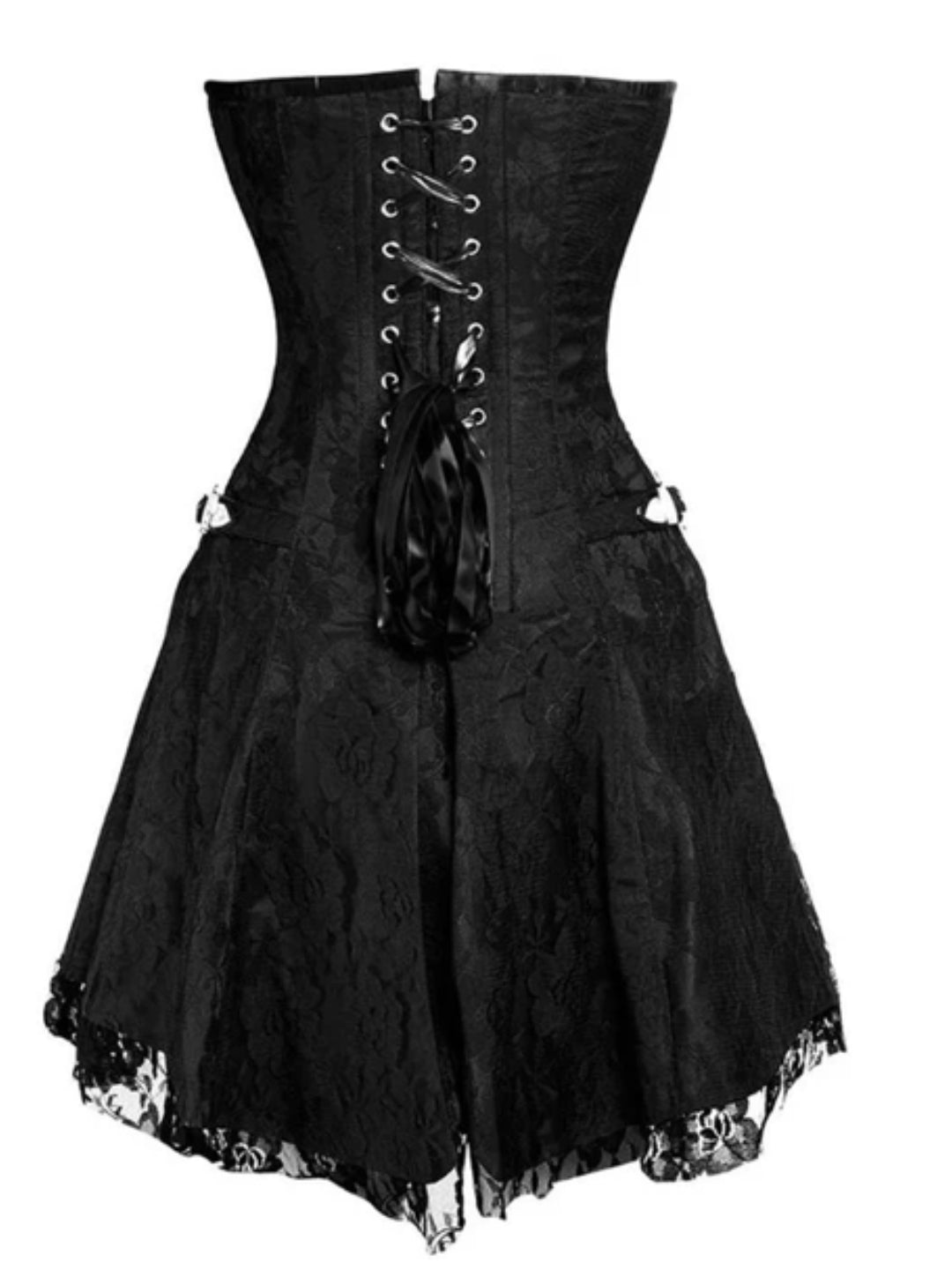 Midnight Black Satin & Net Corset Dress