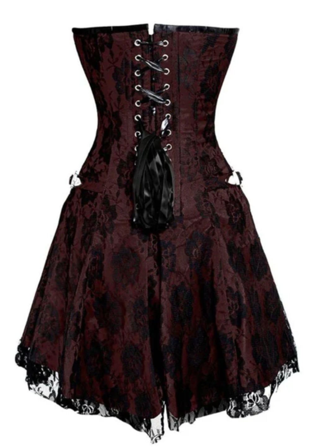 Chocolate Satin & Black Net Corset Dress