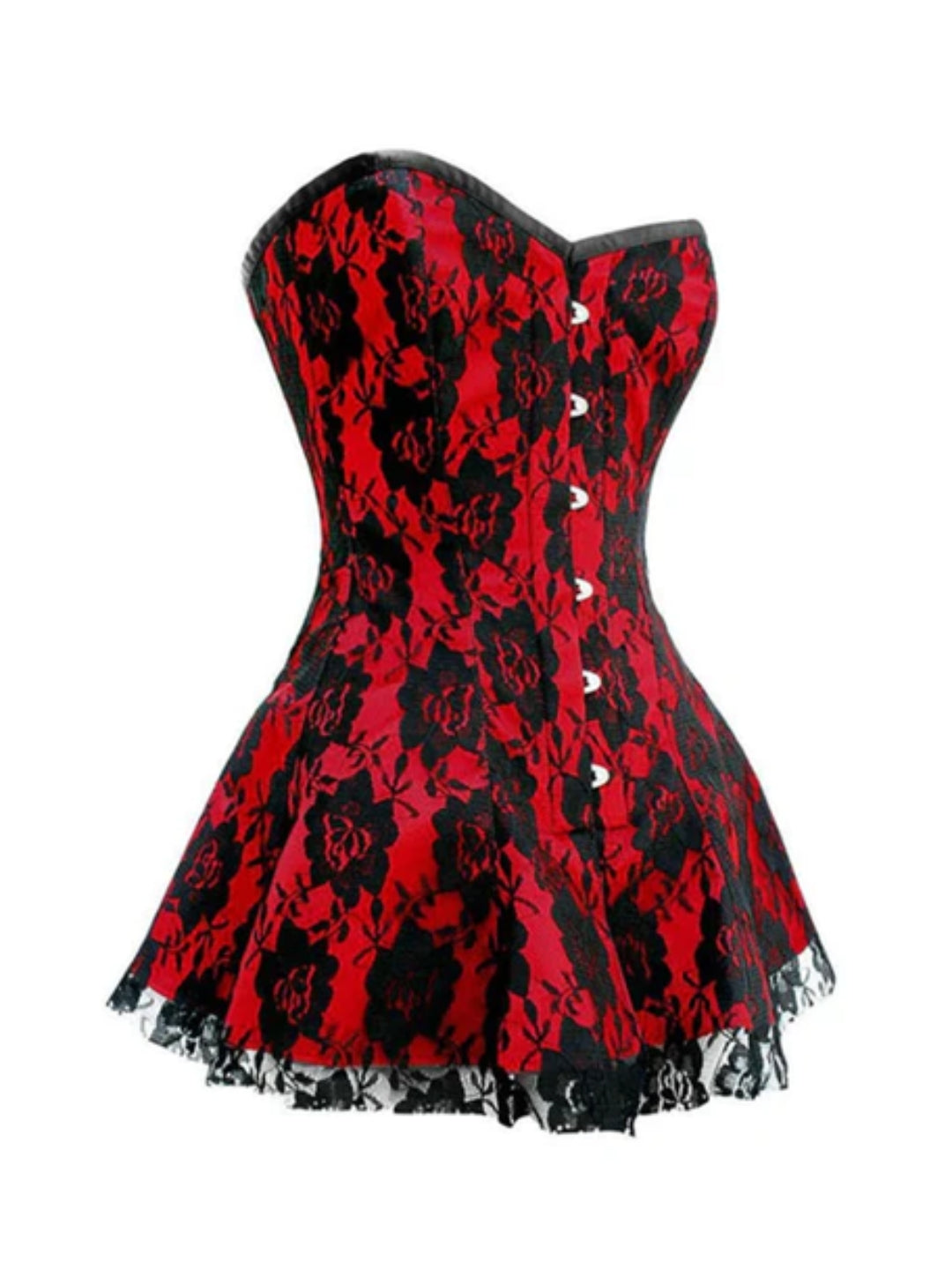 Sultry Red Satin Black Net Corset Dress