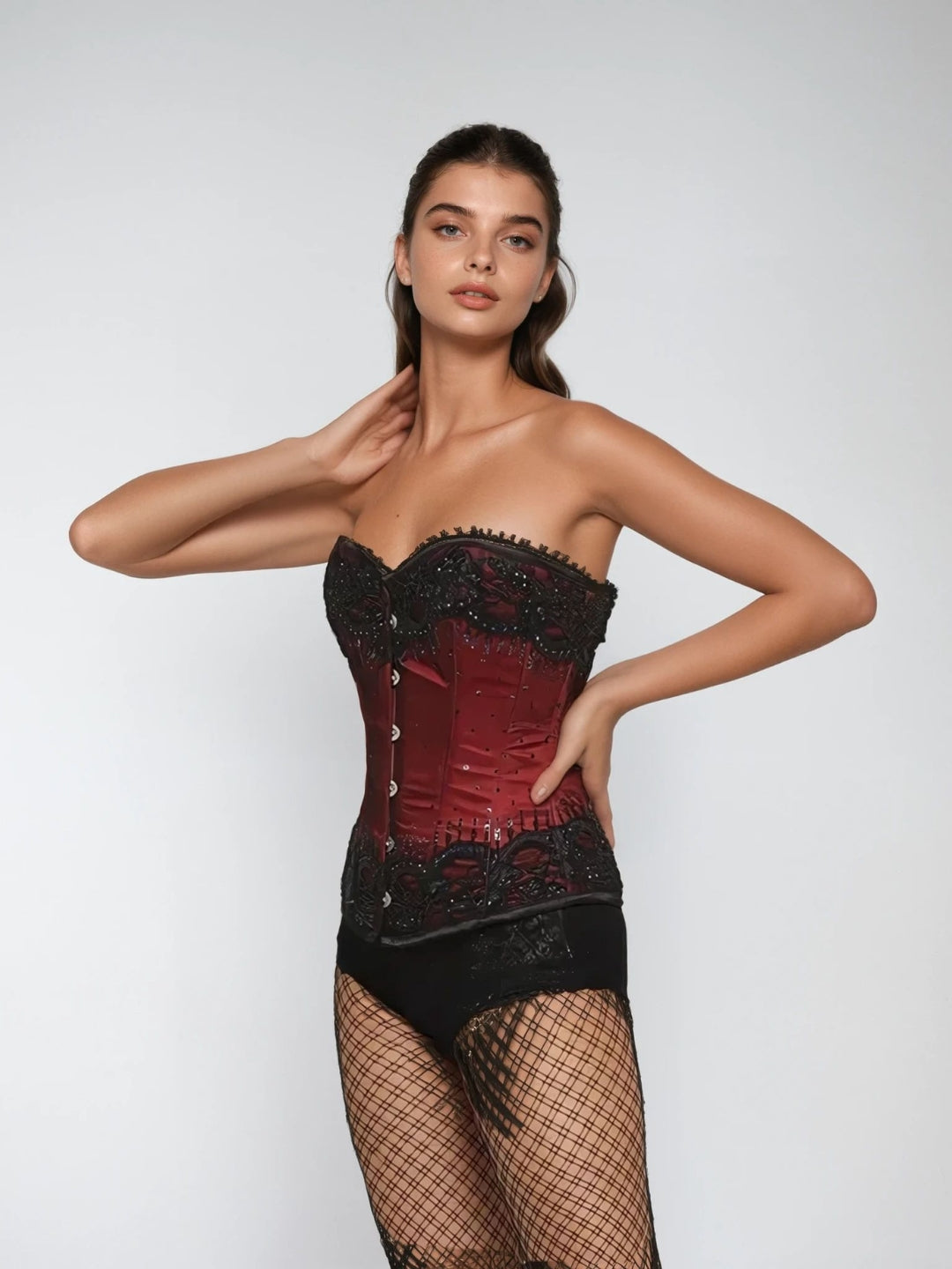 Black/Red Embroidery Overbust corset