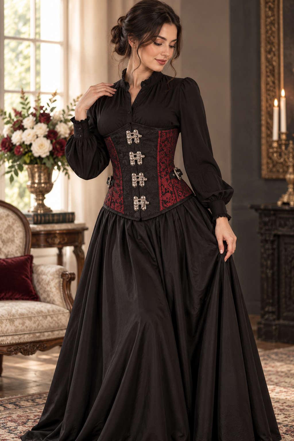 Black/Red Waist Reducing Underbust Corset