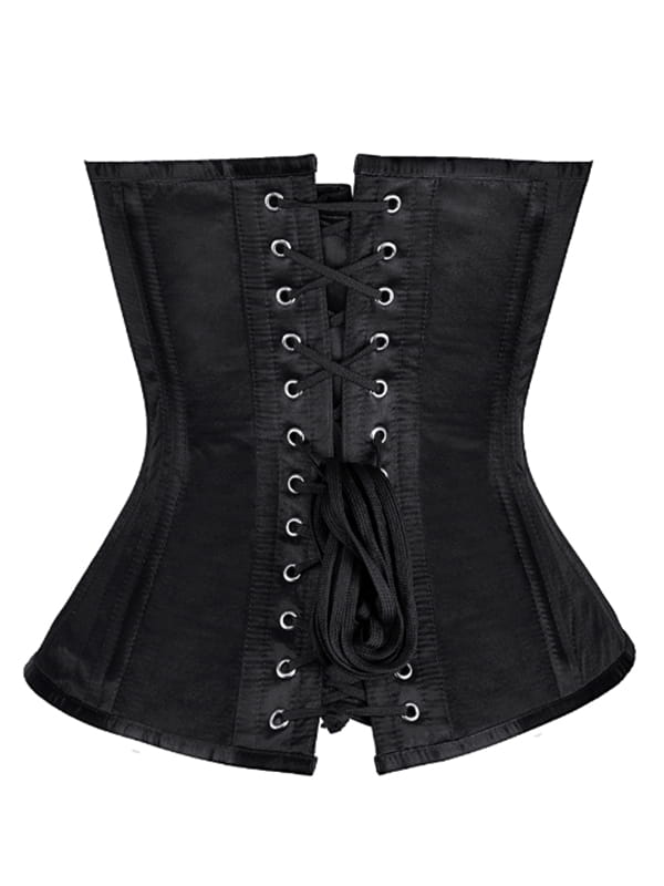 Black Satin Authentic Steel Boned Waist Training Overbust Corset