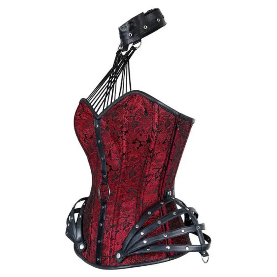 Red Brocade Authentic Steel Boned Overbust Corset