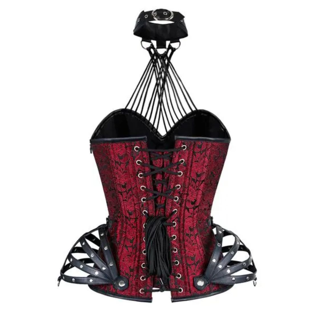 Red Brocade Authentic Steel Boned Overbust Corset