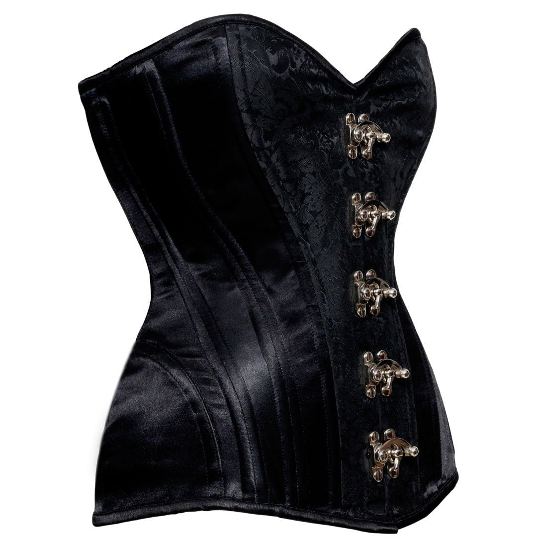 Black Satin Authentic Steel Boned Waist Training Overbust Corset