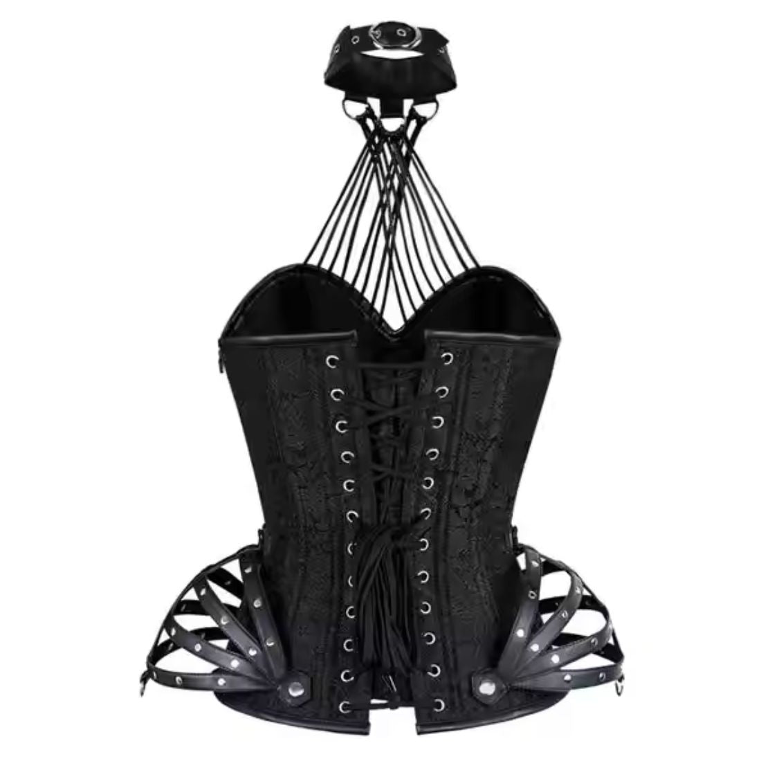 Black Brocade Authentic Steel Boned Overbust Corset