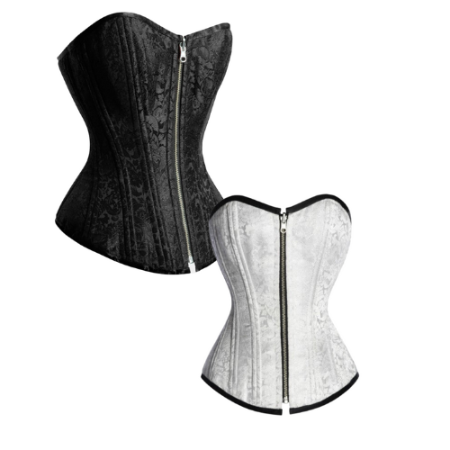 Dual-Tone White & Black Reversible Overbust Corset