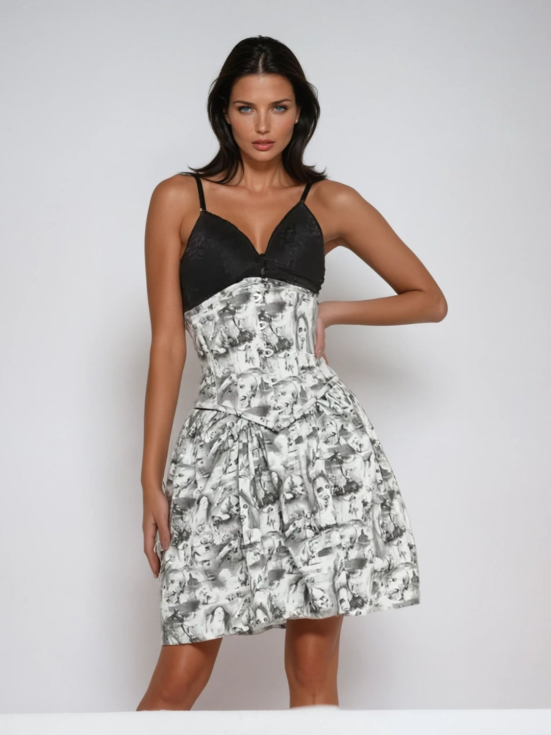 Quatrefoil printed Waist Reducing Underbust Corset Dress