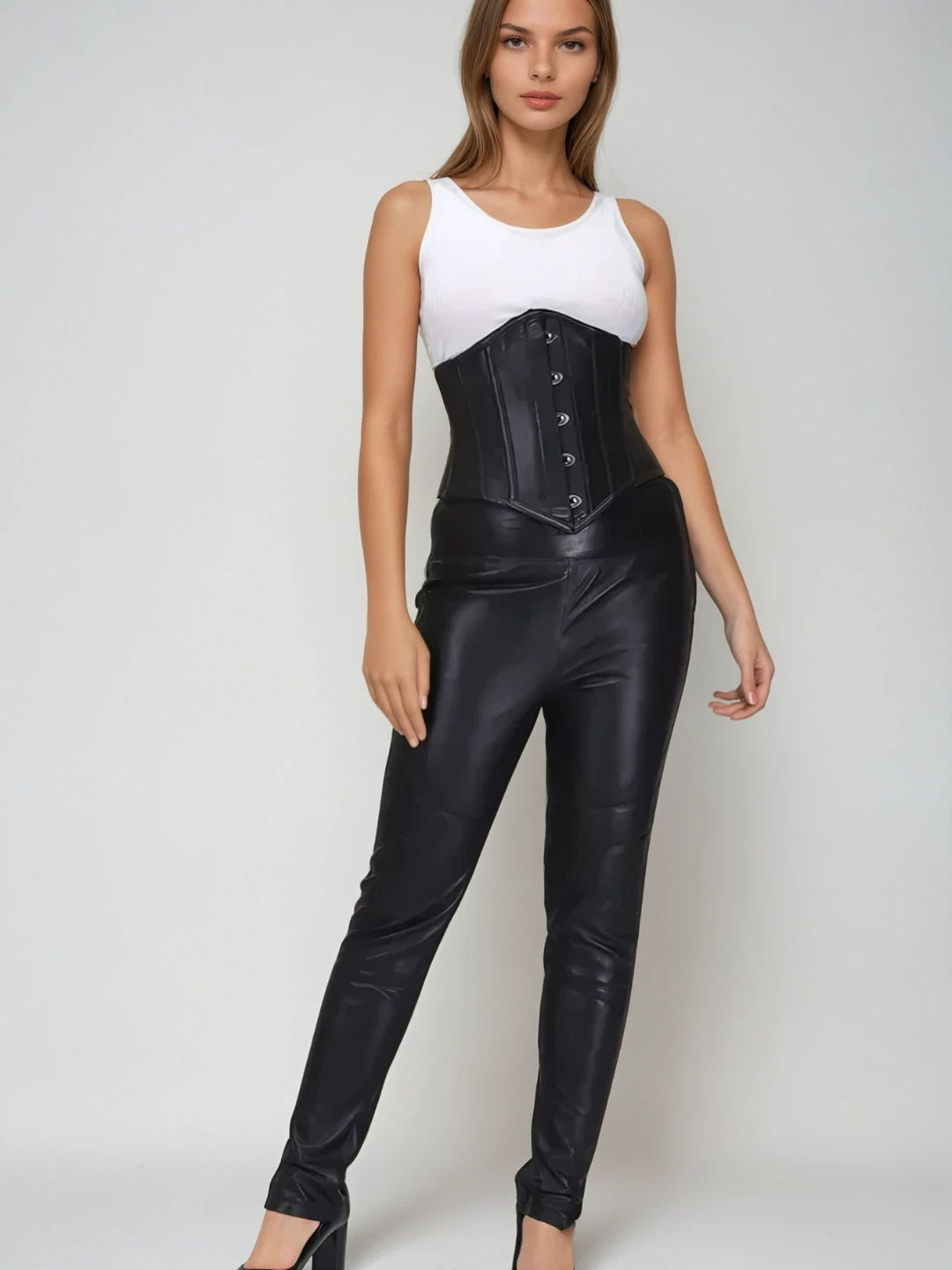 Genuine Leather Black Waist Training Underbust Corset