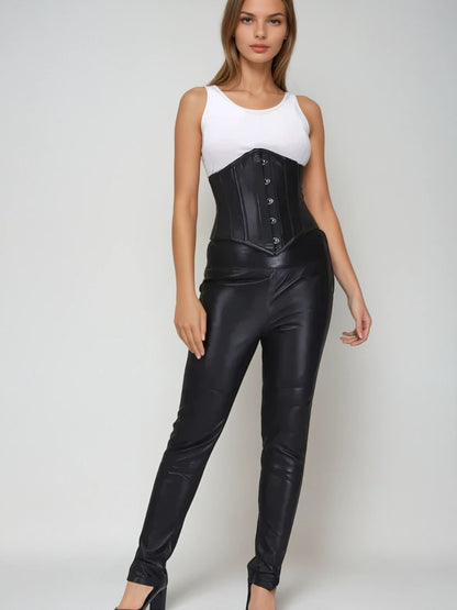 Genuine Leather Black Waist Training Underbust Corset