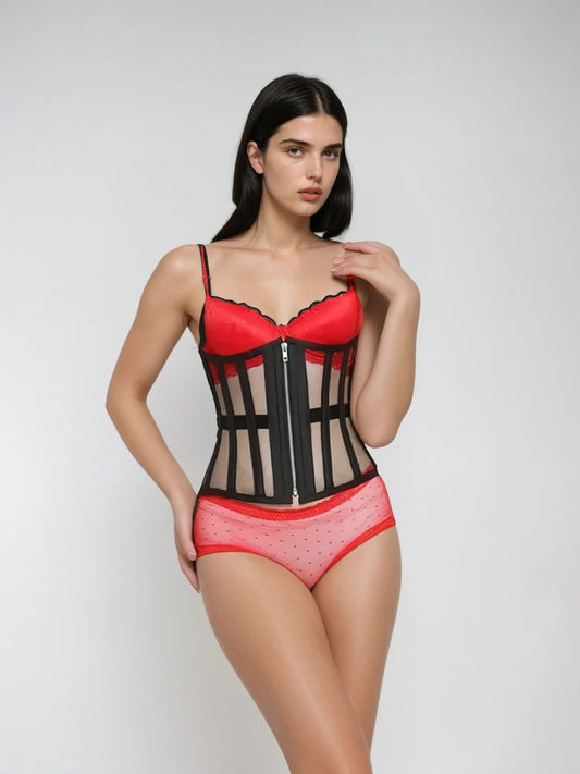 Black Mesh waist reducing longlined underbust corset