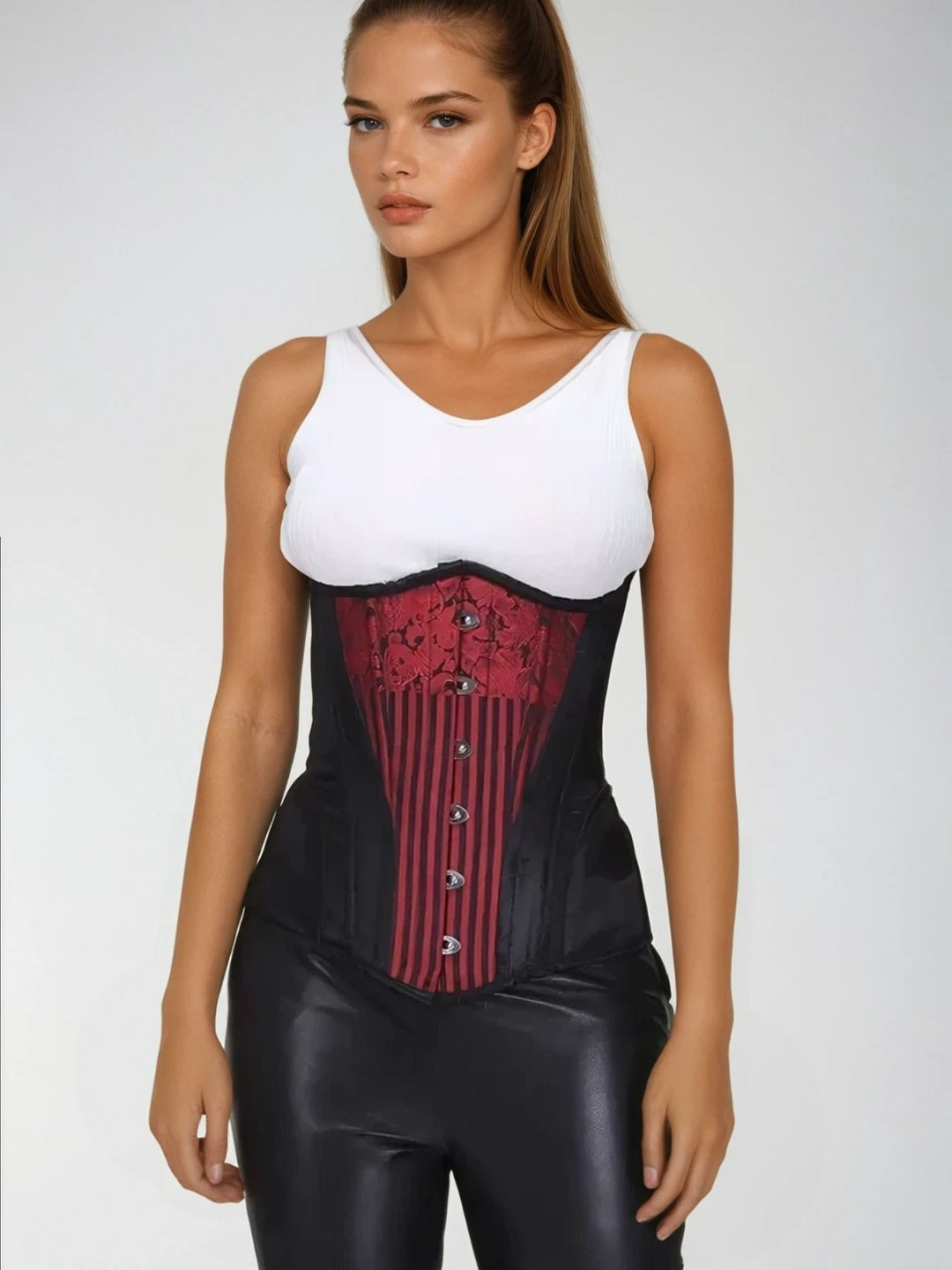 Oralee Red Classy Underbust Satin Brocade Corset