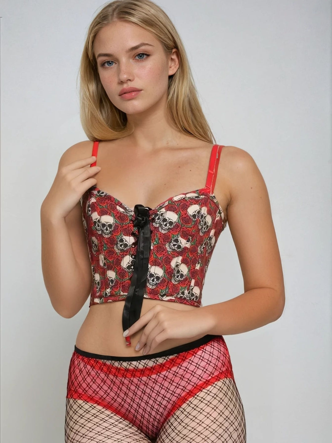 Skull Rose printed Corset Top
