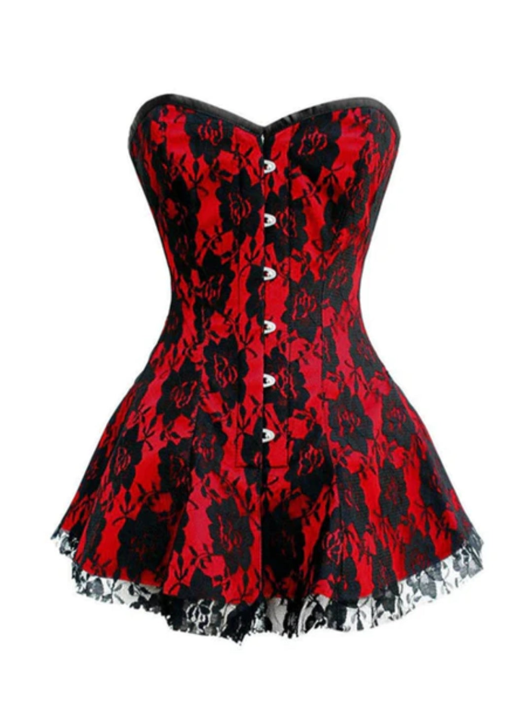 Sultry Red Satin Black Net Corset Dress