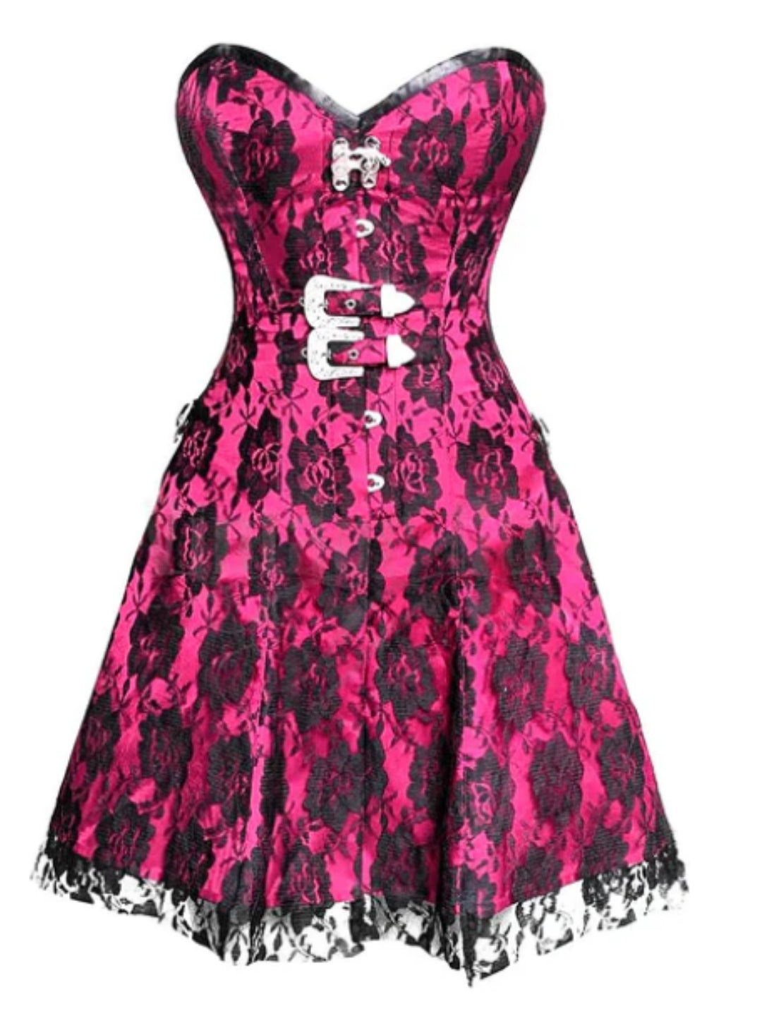 Pink Satin & Black Net Corset Dress