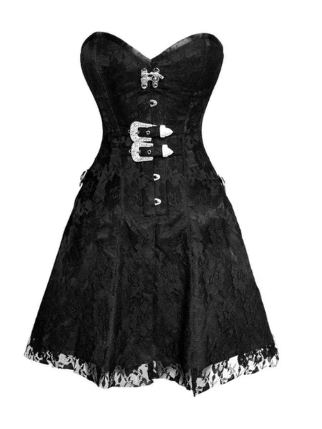 Midnight Black Satin & Net Corset Dress