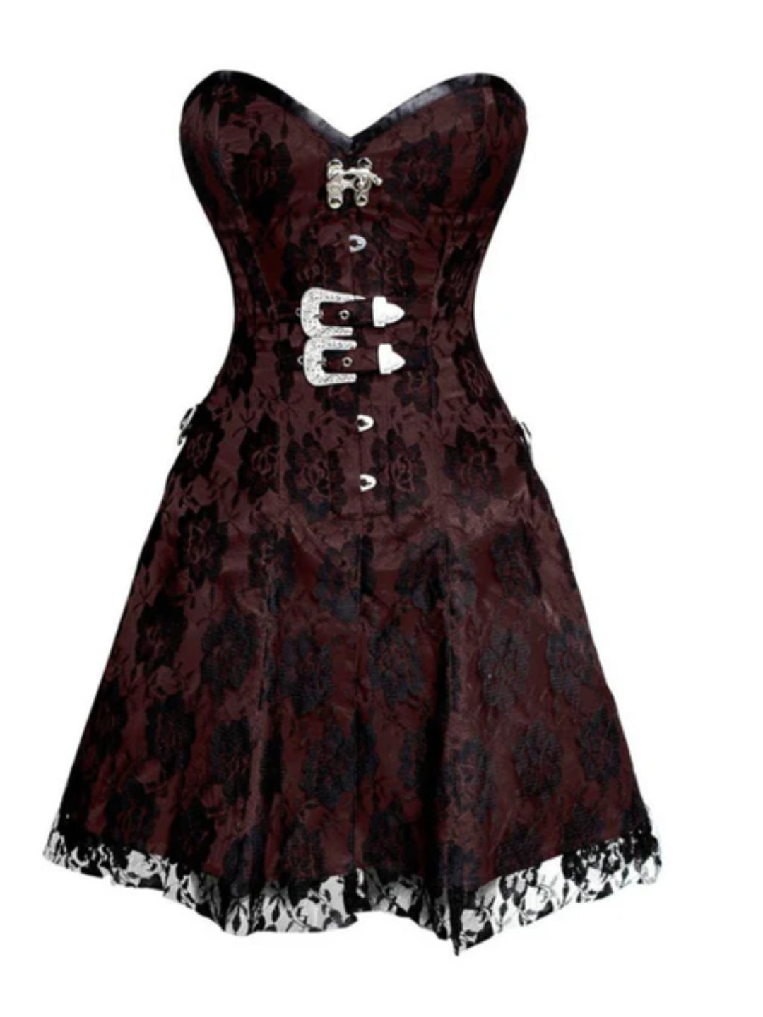 Chocolate Satin & Black Net Corset Dress
