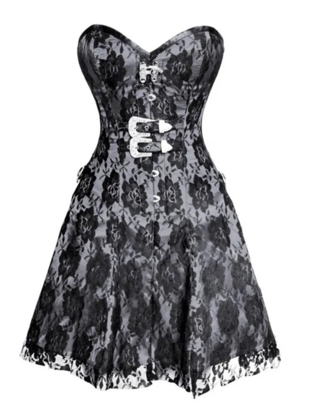 White Satin with Black Net Corset Dress