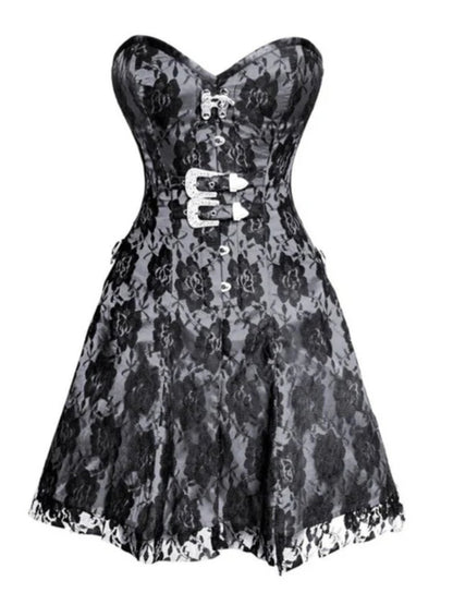 White Satin with Black Net Corset Dress