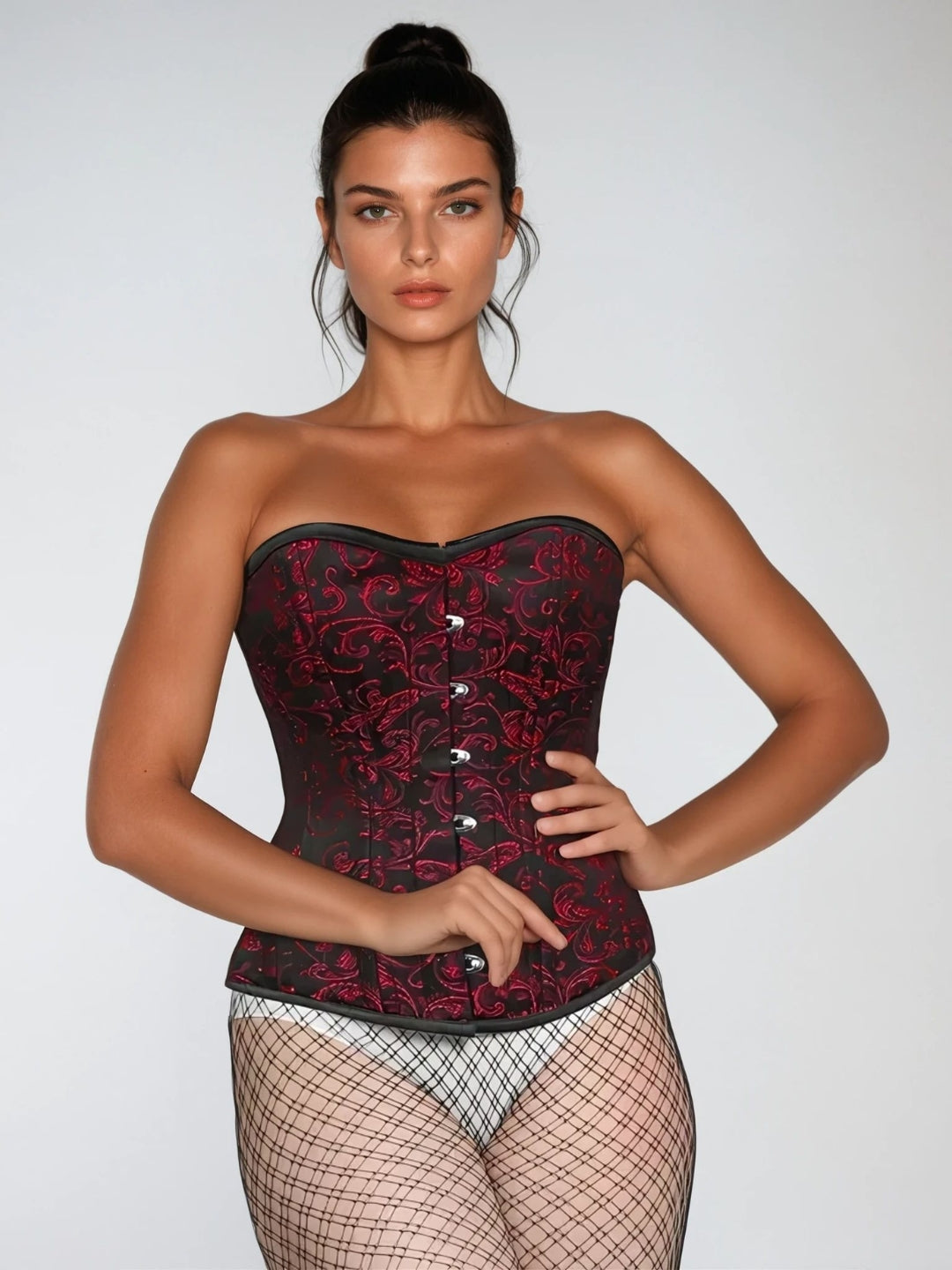 Red Brocade Affra Waist Training Overbust Corset