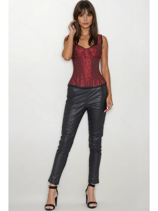 Red Brocade Authentic Steel Boned  Overbust Corset