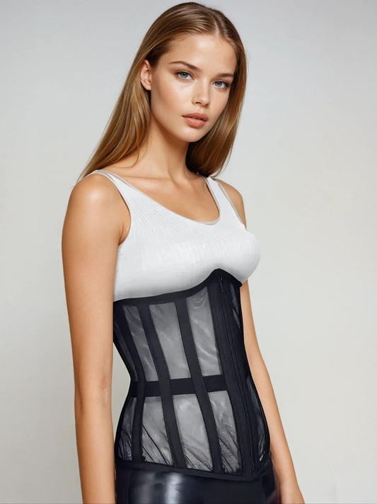 Black Soft Mesh Waist Cinching Underbust Corset