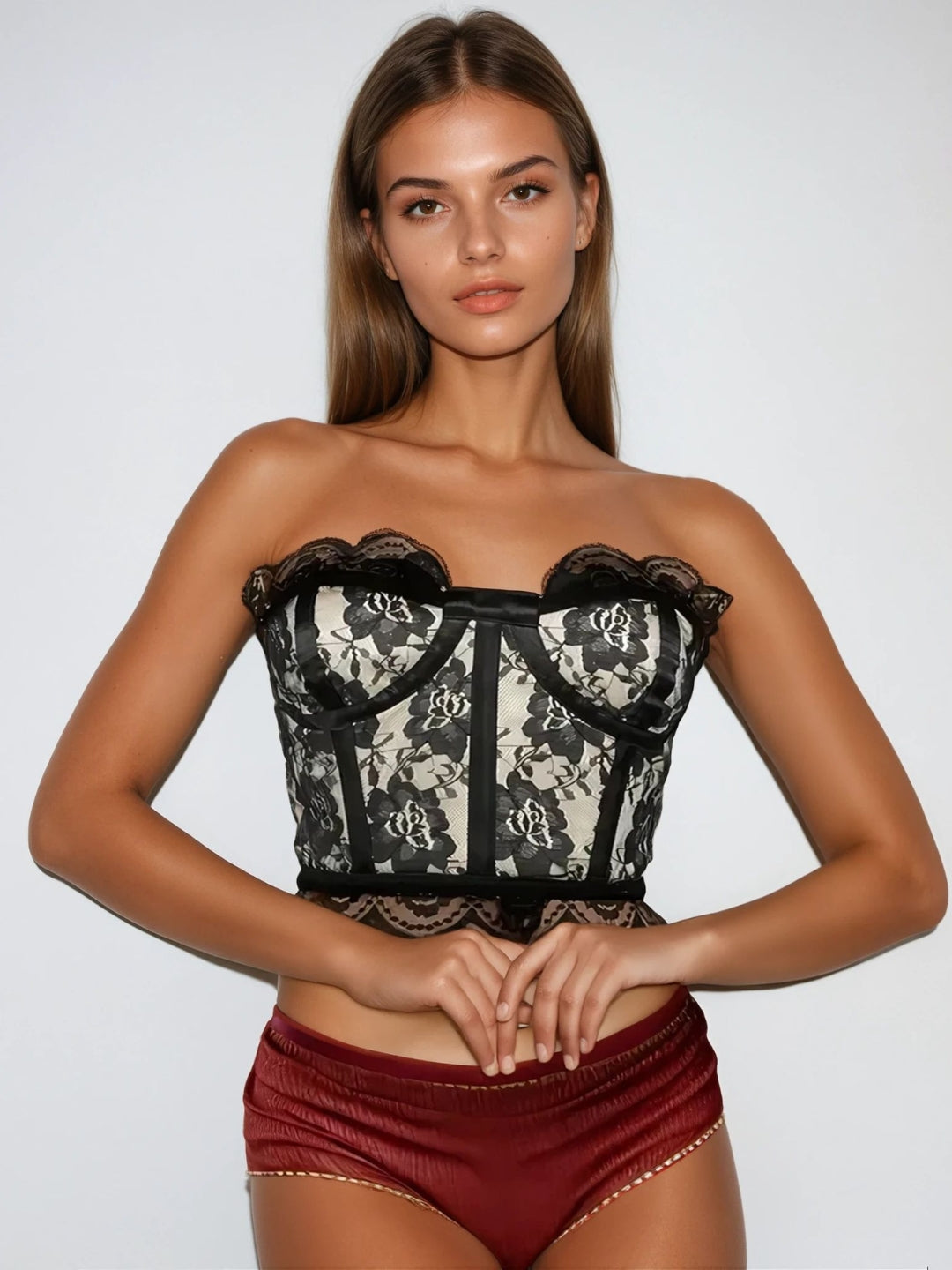 Floral Mesh Corset Style Top
