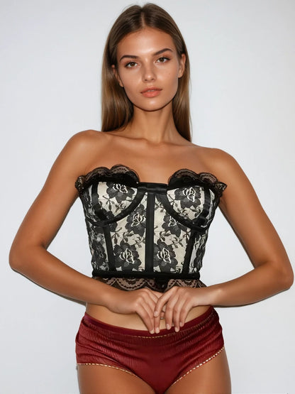 Floral Mesh Corset Style Top