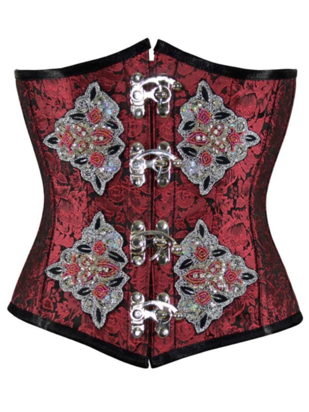 Black Red With Sequined Patch Underbust Corset