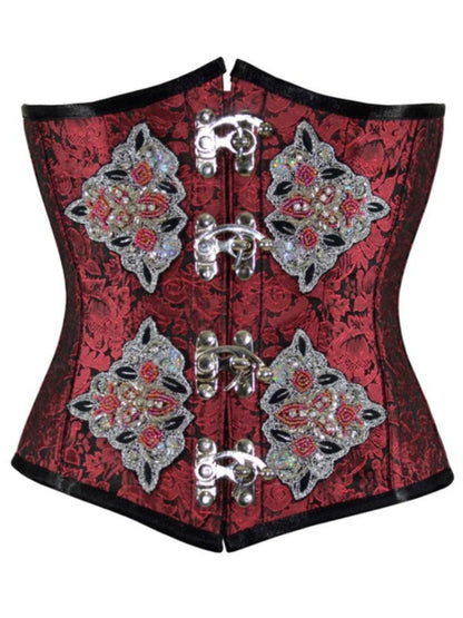 Black Red With Sequined Patch Underbust Corset