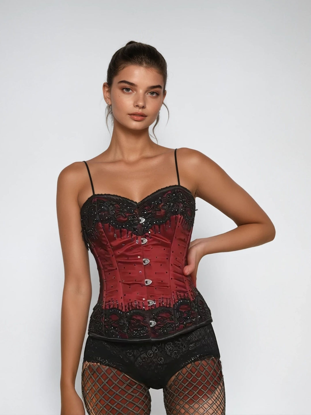 Black/Red Embroidery Overbust corset