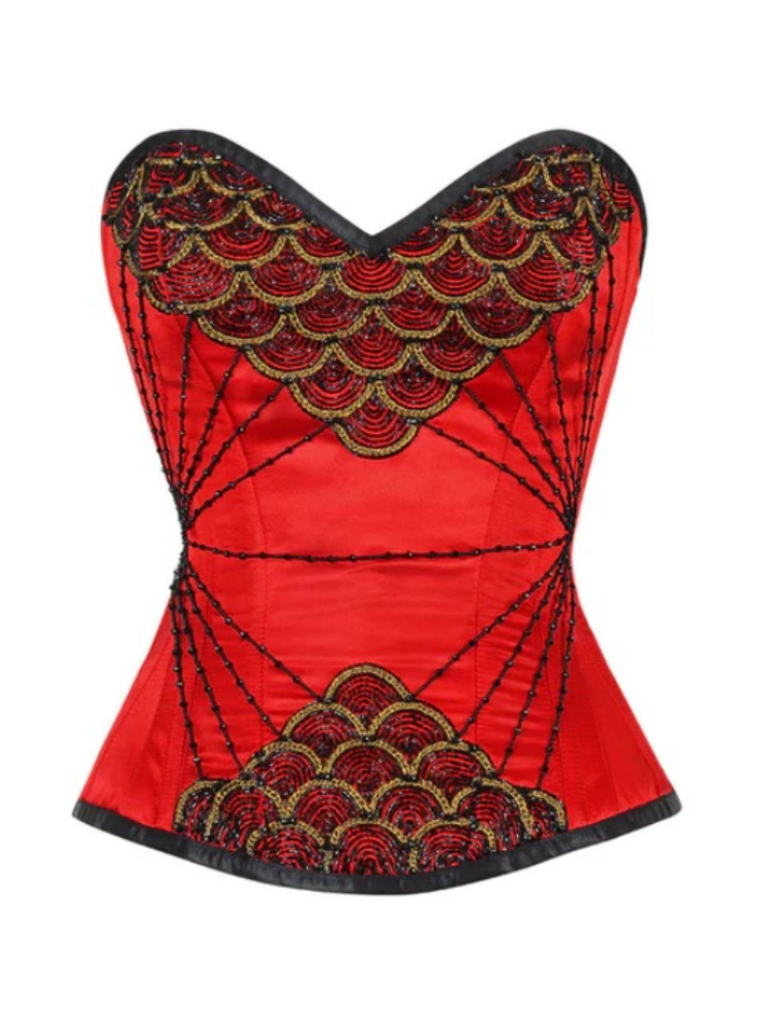 Fish Scale Embroidered Red Overbust Corset