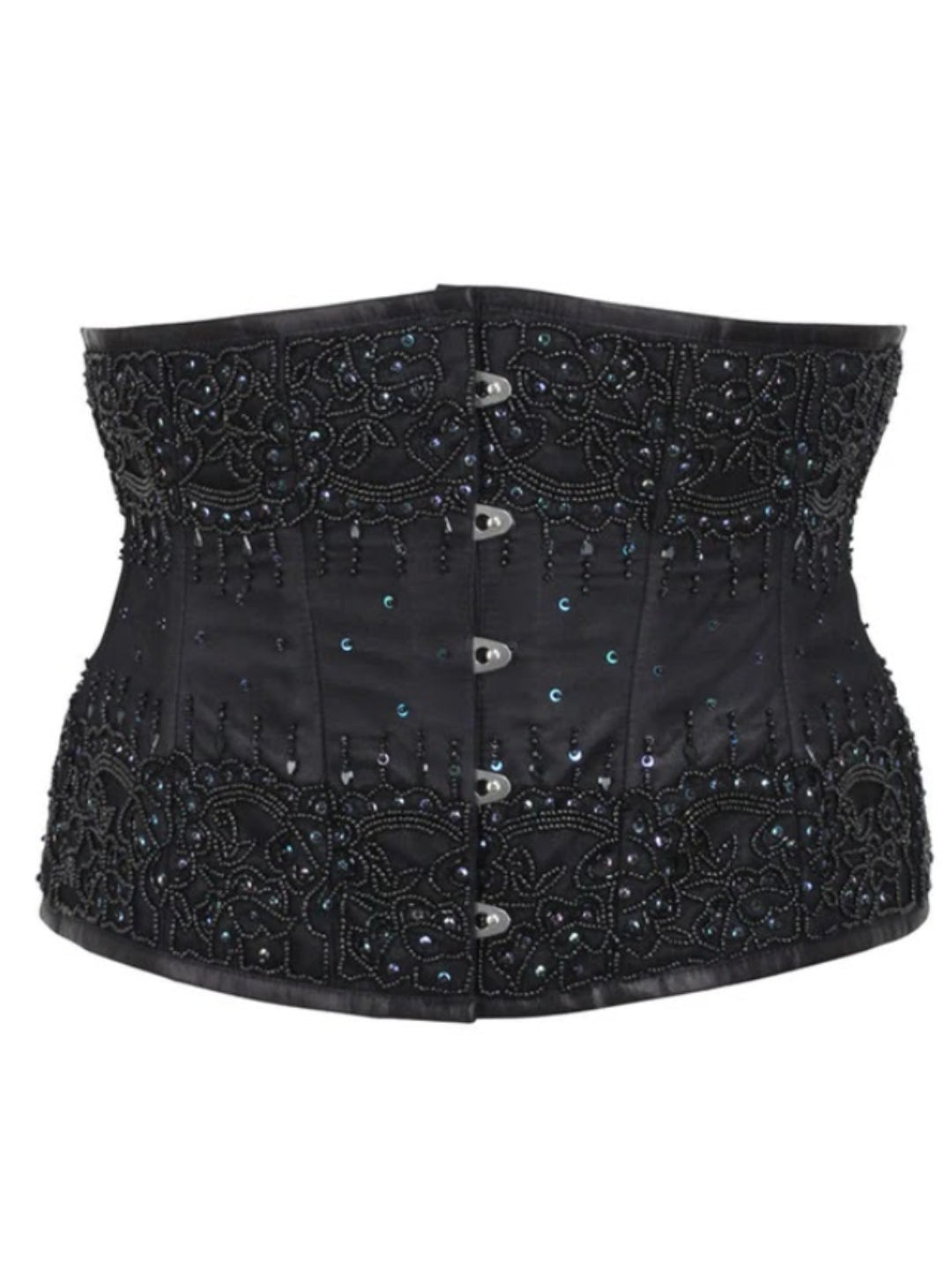 Black Satin Embroidered Waist Reducing Underbust Corset