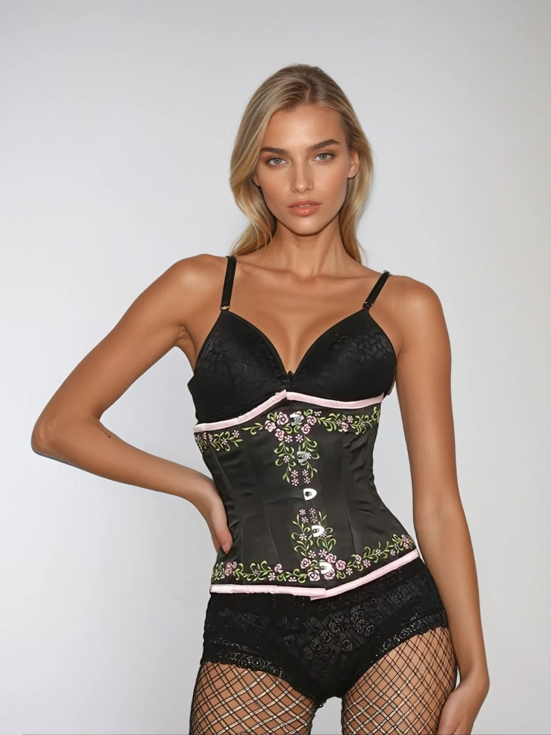 Flower Embroidered waist reducing underbust corset