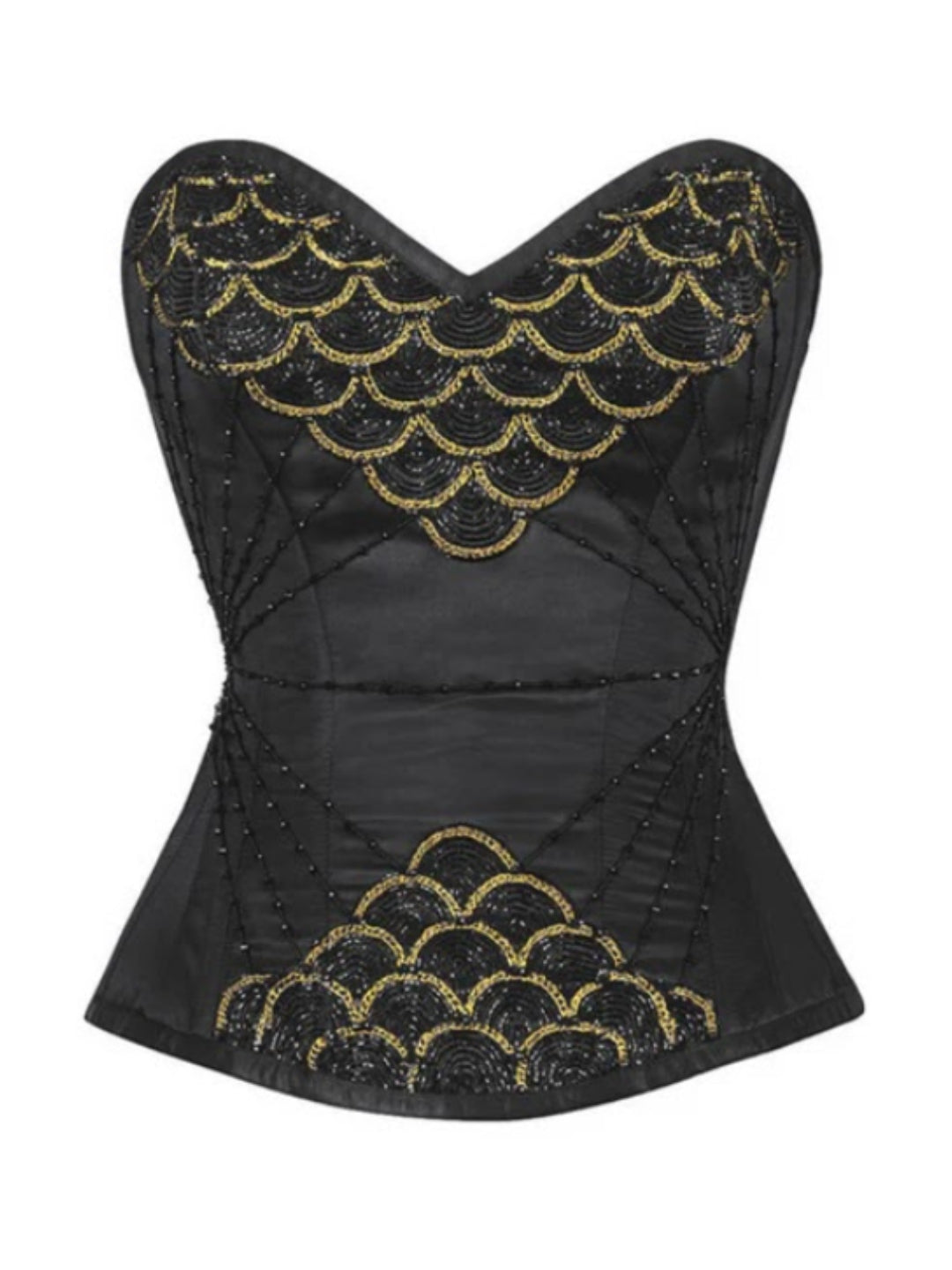 Fish Scales Beaded Black Overbust Corset