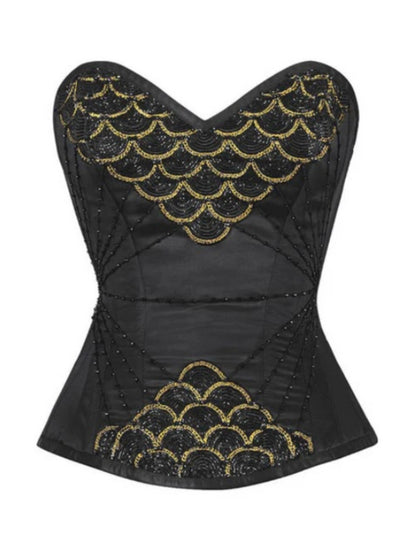 Fish Scales Beaded Black Overbust Corset