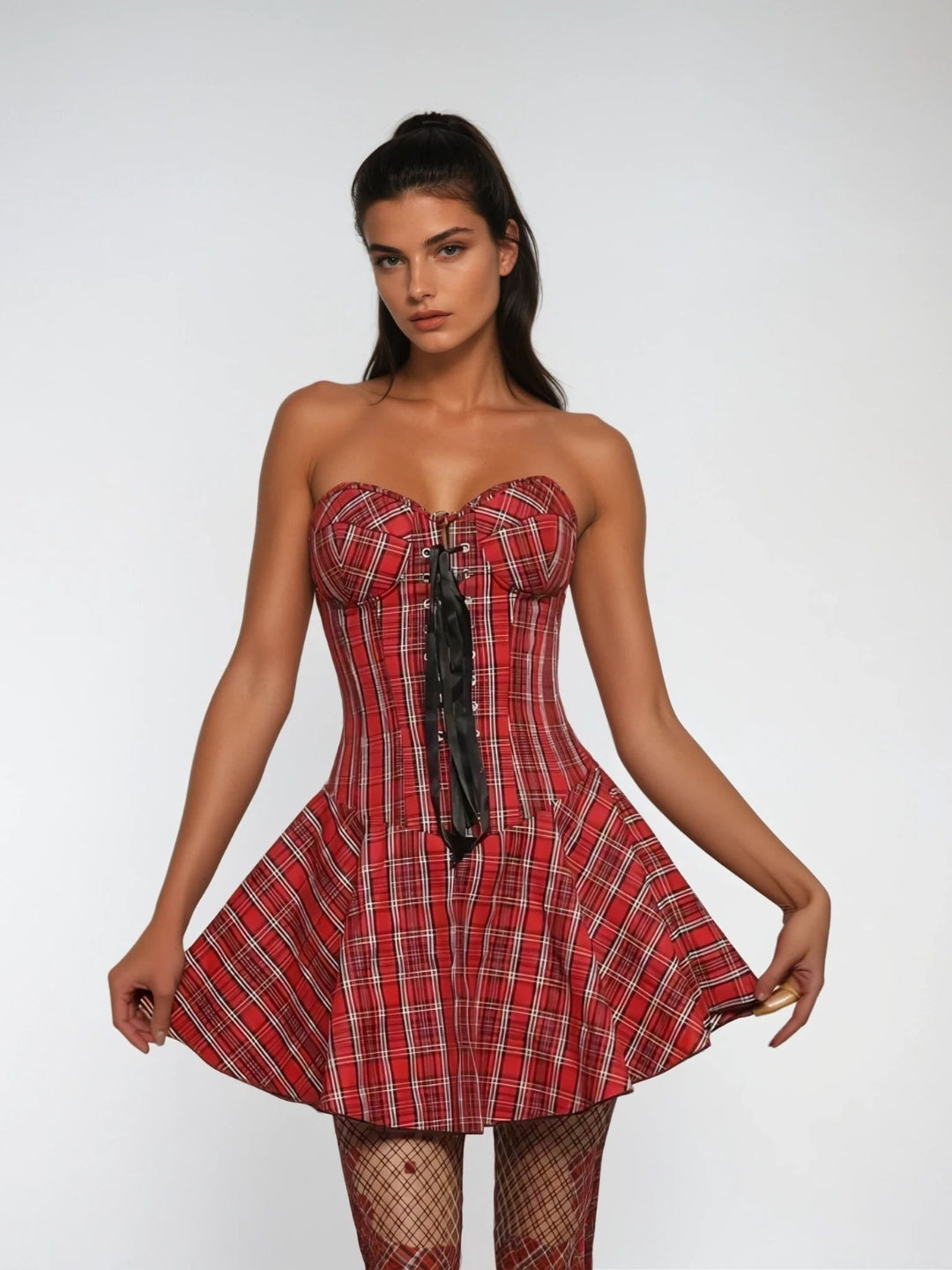 Red Tartan Elegance Corset Dress