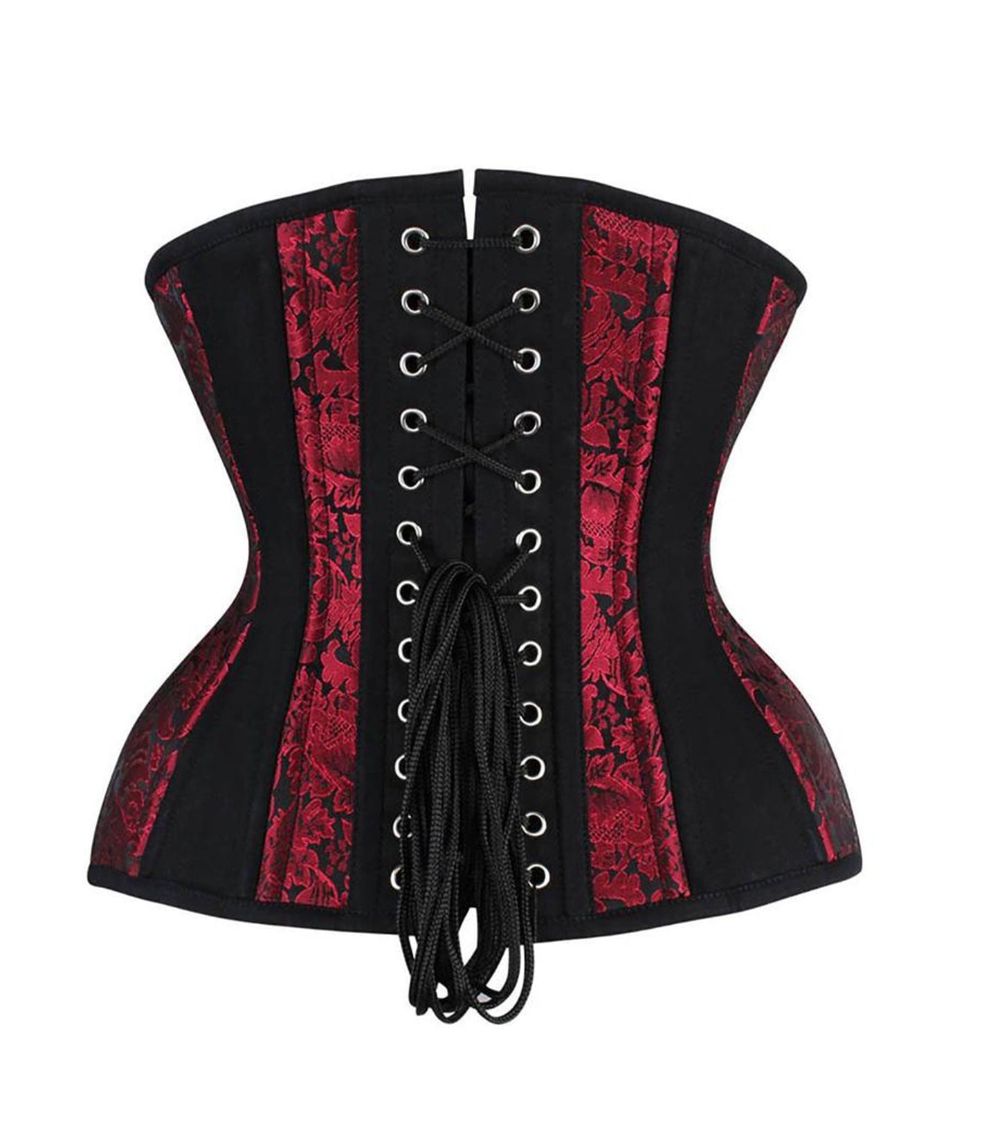 Black Red Brocade Authentic Steel Boned Underbust Waist Training Corset